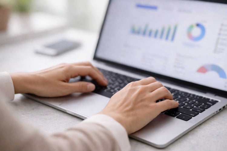 Person analysiert Daten am Laptop